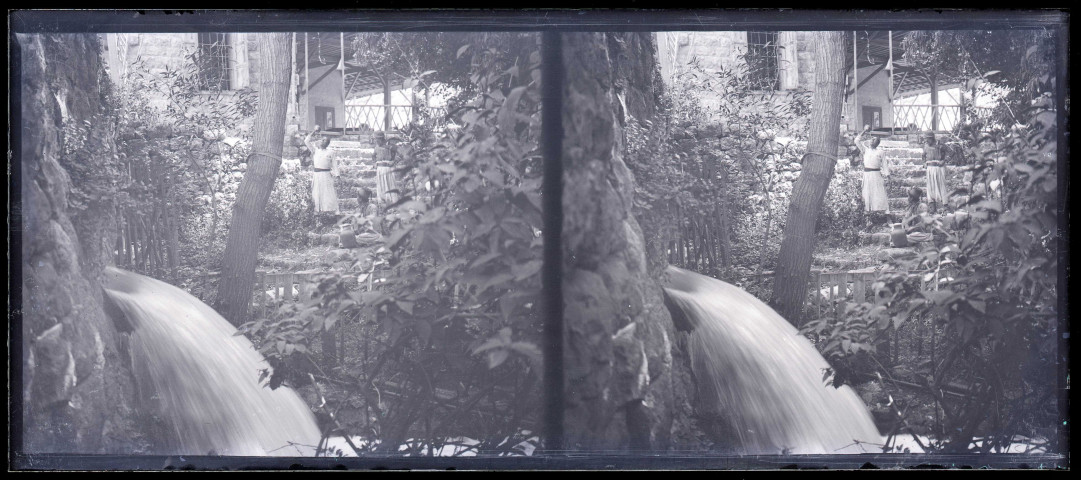 Jardin et cours d'eau dans une habitation.