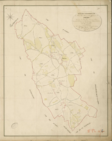 Portes. Tableau d'assemblage _ du Plan Parcellaire de la Commune de Portes _ Canton de Conches - Evreux - Eure. _ Terminé sur le Terrain le 12 Mai 1859 , sous l'administration de M. Janvier, Préfet _ M. Renaud, Maire _ sous la Direction de M. Masson, Directeur des Contributions directes _ M. Lefébure, Géomètre en Chef. _ Par M. Martin, Géomètre de 1re classe.