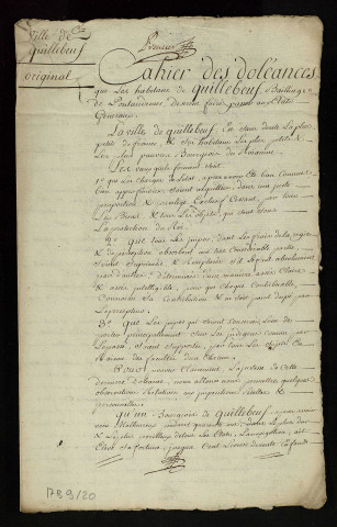 Ville de Quillebeuf _ Cahier manuscrit.