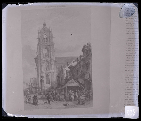 Église Saint-Jean d'Elbeuf (Seine-Maritime), tour, lithographie extraite de "La Normandie Illustrée".