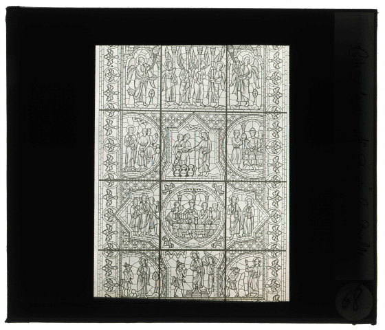 Cathédrale Notre-Dame de Chartres (Eure-et-Loir), bas-côté sud du chœur, dessin du vitrail Notre-Dame de la Belle Verrière.