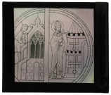 Cathédrale Notre-Dame de Chartres (Eure-et-Loir), abside, verrière, dessin, panneau de l'achèvement et de la dédicace de l'église.