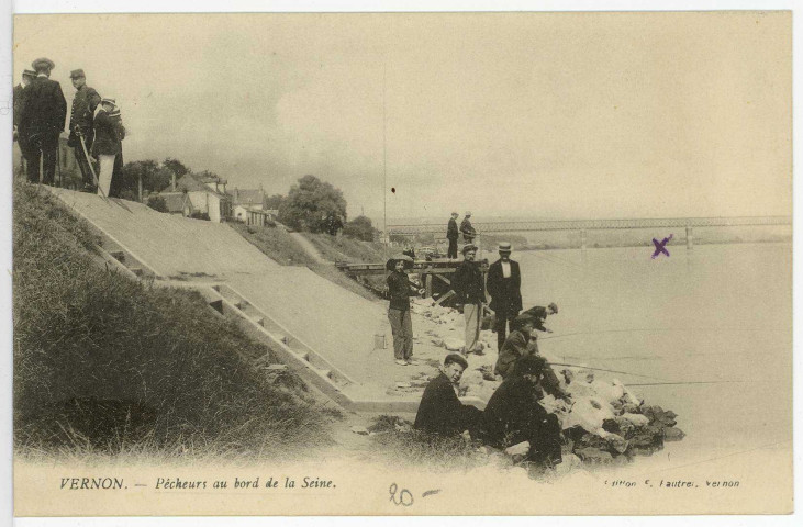 Vernon-Ville. Pêcheurs au bord de la Seine.