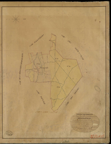 Bérengeville-la-Rivière. Tableau d'assemblage _ du Plan Parcellaire de la Commune de Bérengeville _ Canton de Evreux Sud - Evreux - Eure. _ Terminé sur le Terrain le 25 Octobre 1841 , sous l'administration de M. Zédé, Préfet _ M. Marais, Maire _ sous la Direction de M. Garnier, Directeur des Contributions directes _ M. Le Fébure, Géomètre en Chef. _ Par M. Girard, Géomètre de 1re classe.