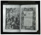 Double page imprimée représentant l'Adoration des Mages extraite du Missale Romanum d'Anvers (Belgique) de 1672.