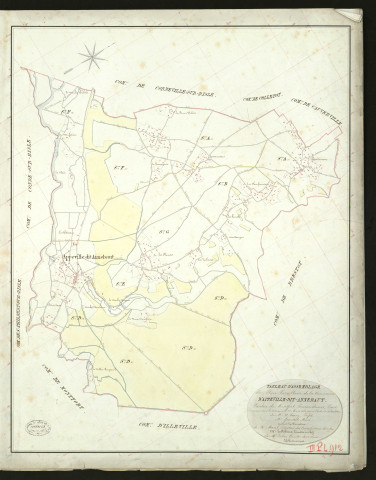 Appeville-dit-Annebaut. Tableau d'assemblage _ du Plan Parcellaire de la Commune d'Appeville-dit-Annebaut _ Canton de Montfort - Pontaudemer - Eure. _ Terminé sur le Terrain le 22 mars 1832, sous l'administration de M. A Passy, Préfet _ M. Grouard, Maire _ sous la Direction de M.Marel, Directeur des Contributions directes _ M. Le Fébure, Géomètre en Chef. _ Par M. Folin, Géomètre de 1re classe.