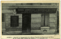Evreux-Ville. Souvenir de l'inauguration de la Banque populaire du Département de l'Eure par M Lucien Dior Ministre du Commerce le 24 Septembre 1921.