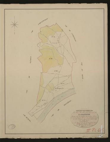 Roquette (La). Tableau d'assemblage du Plan Parcellaire de la Commune de La Roquette. _ Canton des Andelys - Andelys, Eure. _ Terminé sur le terrain en 1830, sous l'administration de M. Le Vicomte Raymond Delaitre, Préfet - M. Calot, Maire et sous la direction de M. Marel, Directeur des Contributions directes. _ - M. Hautier, Géomètre en Chef. _ Par M. Roger, Géomètre des classes.