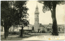 Evreux-Ville. La Tour de l'Horloge, Vue du square du Théâtre.