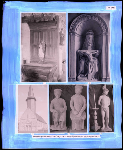 "Églises rurales du département de l'Eure" du chanoine Bonnenfant tome II, planche CVI Saint-Denis-du-Béhélan (Eure), Saint-Denis-des-Monts (Eure) et Saint-Élier (Eure).
