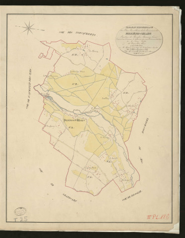 Ferrières-Saint-Hilaire. Tableau d'assemblage _ du Plan Parcellaire de la Commune de _ Ferrières-Saint-Hilaire _ Canton de Broglie - Bernay - Eure. _ Terminé sur le terrain le 21 janvier 1832 sous l'administration _ de Mr Passy, Préfet _ Mr Charpentier, Maire _ et sous la direction _ de Mr Marel, directeur des Contributuions directes _ Mr Lefébure, géomètre en chef. _ Par Mr Depoilly, Géomètre de 1ère classe _ Echelle de 1 à 10,000