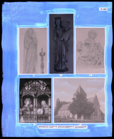 "Églises rurales du département de l'Eure" du chanoine Bonnenfant tome I, planche XXV Les Bottereaux (Eure), Le Boulay-Morin (Eure) et Bouquetot (Eure).