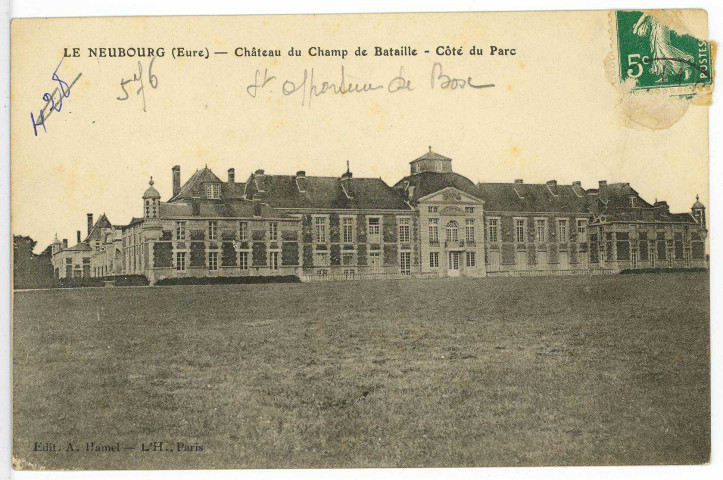 Sainte-Opportune-du-Bosc. Château du Champ de Bataille - Côté du Parc.