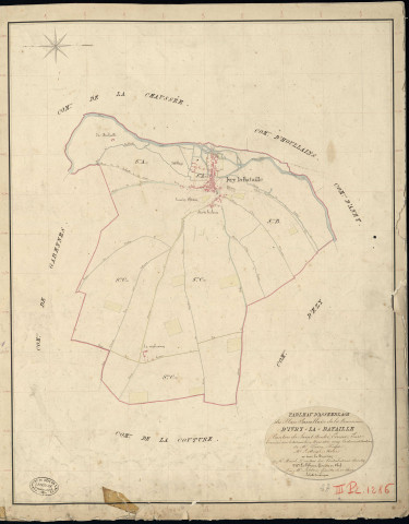 Ivry-la-Bataille. Tableau d'assemblage _ du Plan Parcellaire de la Commune d'Ivry la Bataille _ Canton de Saint André - Evreux - Eure. _ Terminé sur le Terrain le 10 Mars 1838, sous l'administration de M. Passy, Préfet _ M. Le Moine, Maire _ et sous la Direction de M. Marel, Directeur des Contributions directes _ M. Le Fébure, Géomètre en Chef. _ Par M. Lefebure, Géomètre de 1re classe.