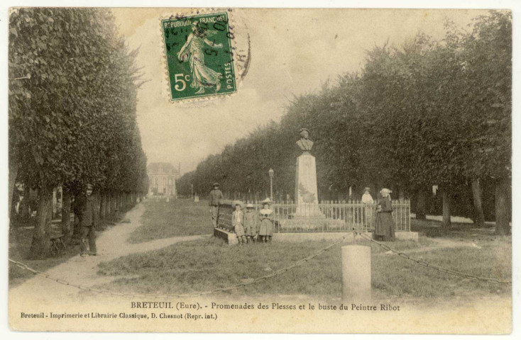 Breteuil-sur-Iton. Promenades des Plesses et le Buste du Peintre Ribot.