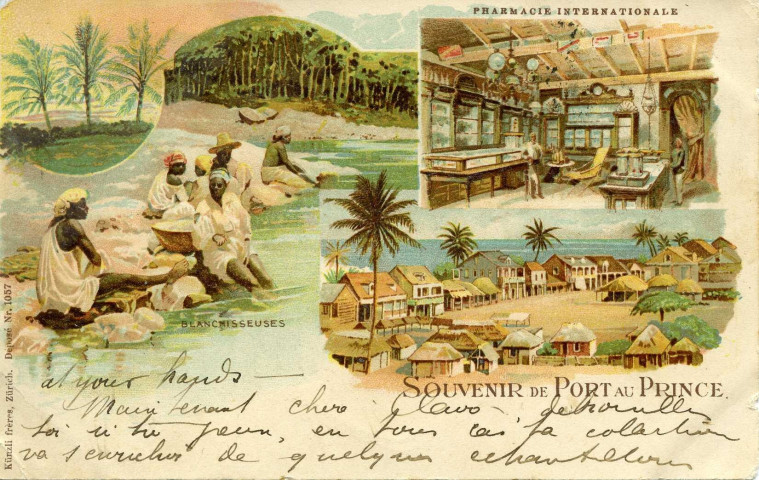 SOUVENIR DE PORT AU PRINCE, BLANCHISSEUSE, PHARMACIE INTERNATIONALE
