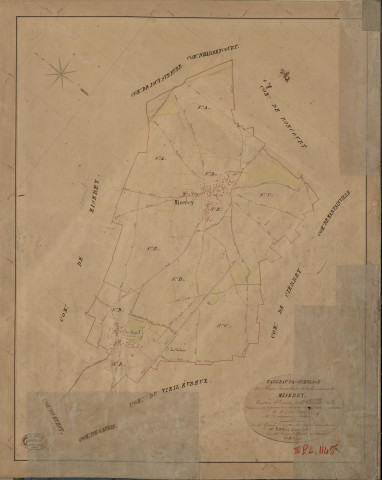 Miserey. Tableau d'assemblage _ du Plan Parcellaire de la Commune de Miserey _ Canton de Evreux Sud - Evreux - Eure. _ Terminé sur le Terrain le 13 Novembre 1845, sous l'administration de M. Zédé, Préfet _ M. Duhamel, Maire _ sous la Direction de M. Garnier, Directeur des Contributions directes _ M. Le Fébure, Géomètre en Chef. _ Par M. Renault, Géomètre de 1re classe.