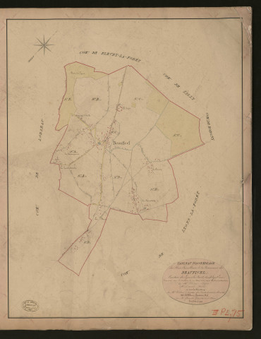 Beauficel-en-Lyons. Tableau d'assemblage du Plan Parcellaire de la Commune de Beauficel _ Canton de Lyons-la-Forêt - Andelys - Eure. _ Terminé sur le terrain le 21 mai 1848, sous l'administration de M. Fléau, Préfet - M. Duval, Maire et sous la direction de M. Violas, Directeur des Contributions directes. _ M. Le Fébure, Géomètre en Chef. _ Par M. Gérard, Géomètre de 1re classe
