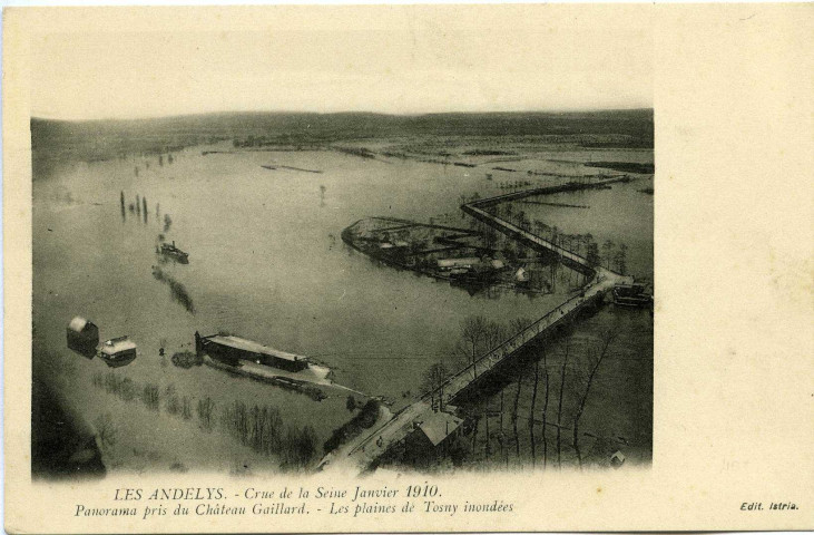 Andelys (Les). Crue de la Seine 1910 - Panorama pris du Château Gaillard - Les Plaines de Tosny Inondées.