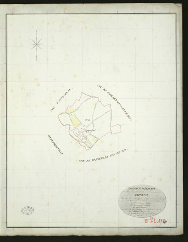 Appetot. Section A _ de l'Eglise _ Feuille Unique. Tableau d'assemblage _ du Plan Parcellaire de la Commune d'Appetot _ Canton de Montfort - Pontaudemer - Eure. _ Terminé sur le Terrain le 15 Novembre 1831, sous l'administration de Mr. A Passy, Préfet _ Mr. Hauttement, Maire _ sous la Direction de M.Marel, Directeur des Contributions directes _ M. Le Fébure, Géomètre en Chef. _ Par M. Charpentier, Géomètre de 1re classe.