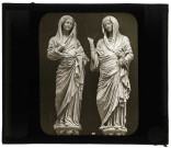 Cathédrale Notre-Dame de Reims (Marne), portail central, ébrasement droit, statues de la Vierge et de Sainte-Élisabeth.