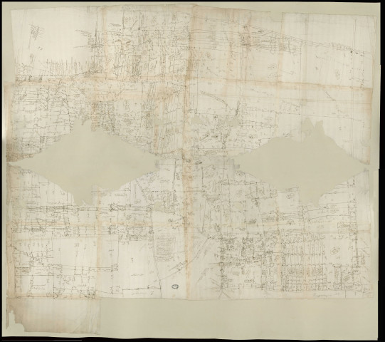 Lande (La) - 1- Plan canevas de la paroisse. * 2- Plan de la paroisse de La Lande. * 3- "Canevas du village de La Baudouinière". * 4-"Canevas de l'ainesse de La Manchonne". * 5- "Canevas de l'enclos du château et de la ferme du Quesnay". *