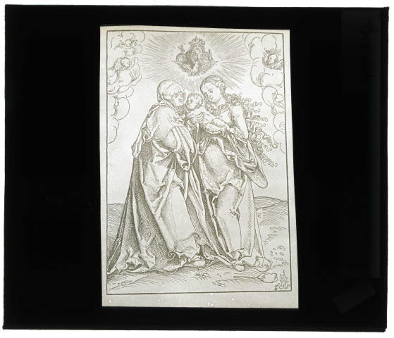 Gravure de Lucas Cranach « Saint-Anne, la Vierge et l'enfant ».
