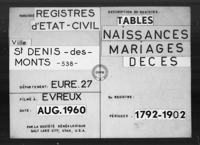 Tables (1792-1902)