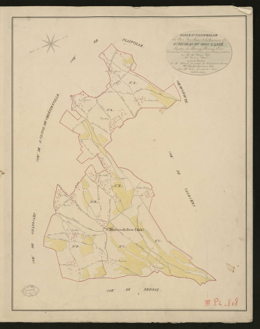 Saint-Nicolas-du-Bosc-l'Abbé. Tableau d'assemblage _ du Plan Parcellaire de la Commune de Saint-Nicolas-du-Bosc-l'Abbé _ Canton de Bernay - Bernay - Eure. _ Terminé sur le terrain le 3 septembre 1830, sous l'administration de M. A Passy, Préfet _ M. Touvin, maire _ en sous la Direction de M. Marel, Directeur des Contributions directes. _ M. Hautier, Géomètre en Chef. _ Par M. Folin, Géomètre de 1re classe.