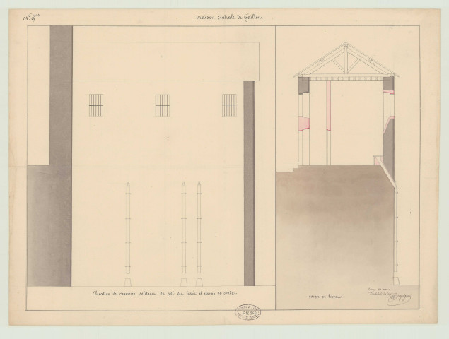 Gaillon _"Maison centrale de détention dans l'ancien château de Gaillon. Elévation des chambres solitaires du côté des fossés et chemin de ronde".