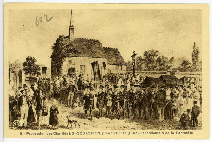 Saint-Sébastien-de-Morsent. Procession des Charités à St-Sébastien, près Evreux (Eure), le lendemain de la Pentecôte.