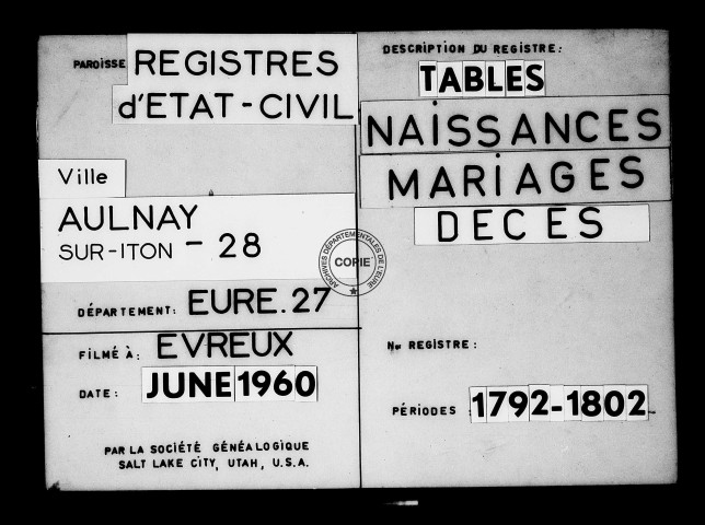 Tables (1792-1902)