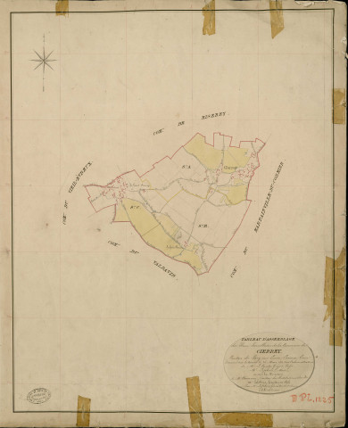 Cierrey. Tableau d'assemblage _ du Plan Parcellaire de la Commune de Cierrey _ Canton de Pacy sur Eure - Evreux - Eure. _ Terminé sur le Terrain le 26 Mars 1851, sous l'administration de M. Le Comte Guyot Préfet _ M. Lefebure, Maire _ et sous la Direction de M. Chauveau, Directeur des Contributions directes _ M. Lefébure, Géomètre en Chef. _ Par M. Lefebure, Géomètre de 1re classe.