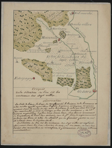 "Croquis de la situation du lieu dit des coutumes des sept villes".