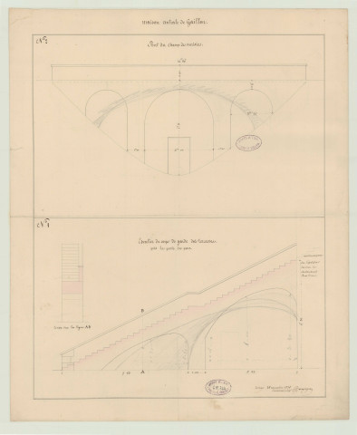 Gaillon _"Maison centrale de détention dans l'ancien château de Gaillon". Pont du Champ des Merisiers, escalier du corps de garde dit terrasses près de la porte du parc".