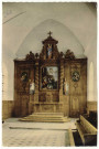 Fouqueville. Retable classé. Toile "Le Rosaire", par J. Cany. Contretable du Maître-Autel, milieu du XVIIe siècle.