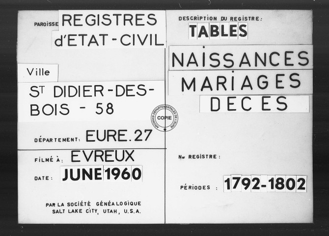 Tables (1792-1902)