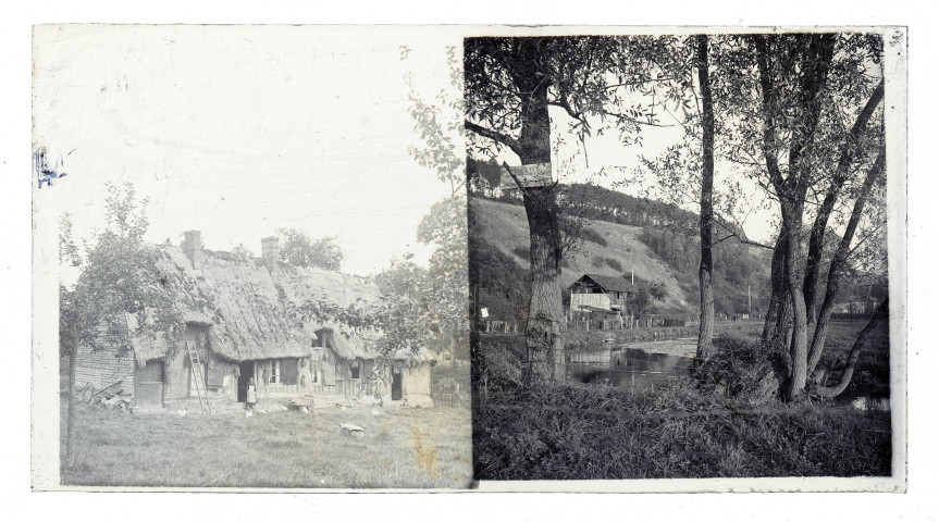 Chaumière normande. Idem 9233. Grange au bord d'un étang dans la campagne normande. Idem 4830.