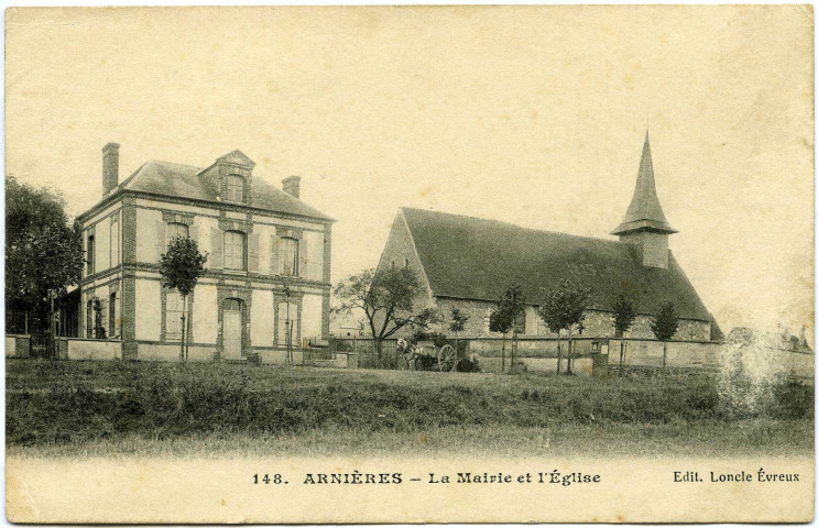 Arnières-sur-Iton. La Mairie et L'Église.