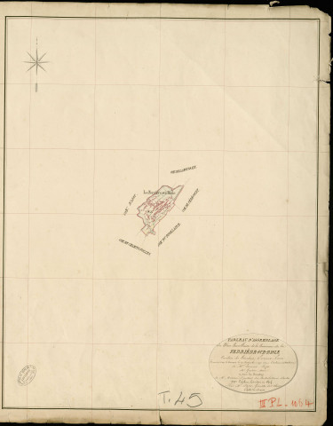 Ferrière-sur-Risle (La). Tableau d'assemblage _ du Plan Parcellaire de la Commune de Ferrière-sur-Risle _ Canton de Conches - Evreux - Eure. _ Terminé sur le Terrain le 29 Septembre 1855 , sous l'administration de M. Janvier, Préfet _ M. Guérin, Maire _ sous la Direction de M. Masson, Directeur des Contributions directes _ M. Lefébure, Géomètre en Chef. _ Par M. Pizier, Géomètre de 1re classe.