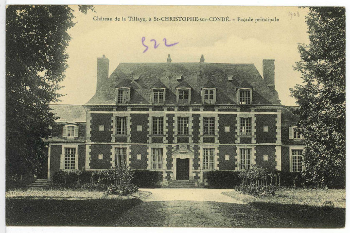 Saint-Christophe-sur-Condé. Château de la Tillaye, à St-Christophe-sur-Condé. - Façade principale.