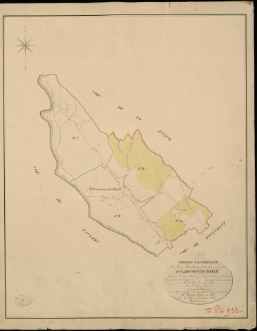 Saint-Samson-sur-Risle. Tableau d'assemblage _ du Plan Parcellaire de la Commune de St Samson-sur-Risle _ Canton de Quillebeuf - Pontaudemer - Eure. _ Terminé sur le Terrain en 1824, sous l'administration de M. de Chambaudoin, Préfet _ M. Poulain, Maire _ sous la Direction de M.Aubelin, Directeur des Contributions directes _ M. Hautier, Géomètre en Chef. _ Par M. Pilfert, Géomètre de 1re classe.