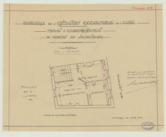 Evreux _"Bureaux de l'Inspection académique. Projet d'agrandissement du cabinet du secrétaire".
