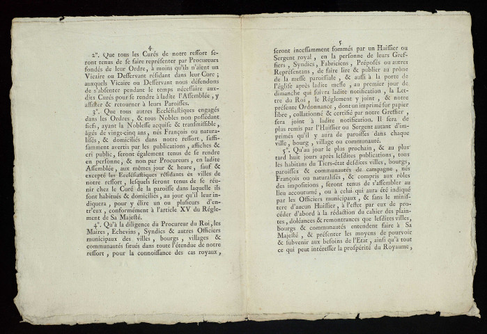 Ordonnance imprimée du lieutenant particulier du bailliage de Pont-de-l’Arche pour l'assemblée générale à Rouen.
