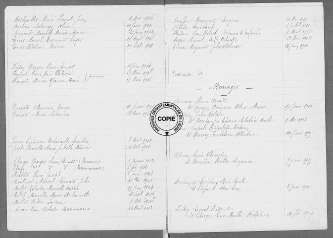 Tables (1903-1912)