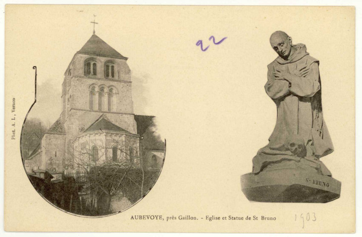 Aubevoye. Eglise et statue de Saint Bruno.