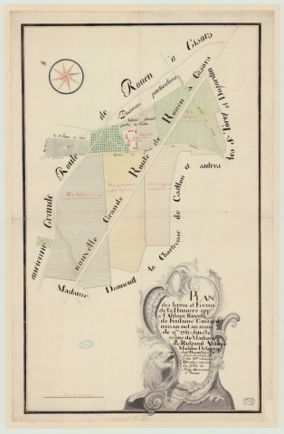 Boisemont - "Plan parcellaire des terres et ferme de La Hunière appartenant à l'abbaye royale de Fontaine-Guérard" *. "Atlas des pièces de terres détachées et dépendantes de la ferme de La Hunière, situées sur différentes paroisses". *