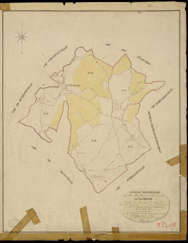 Vacherie (La). Tableau d'assemblage _ du Plan Parcellaire de la Commune de La Vacherie _ Canton de Louviers - Louviers - Eure. _ Terminé sur le Terrain en 1823, sous l'administration de M. Le Vicomte Raymond Delaitre, Préfet _ M. Dubosc, Maire _ et sous la Direction de M. Boullenger, Directeur des Contributions directes _ M. Hautier, Géomètre en Chef. _ Par M. Thorel, Géomètre de 1re classe.