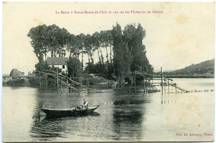 Notre-Dame-de-l'Isle. La Seine à Notre-Dame-de-l'Isle et vue sur les Pêcheries du Goulet.