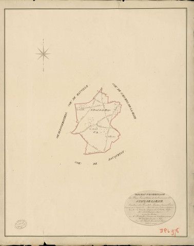Saint-Paul-de-la-Haye. Tableau d'assemblage _ du Plan Parcellaire de la Commune de St Paul-de-la-Haye _ Canton de Routot - Pontaudemer - Eure. _ Terminé sur le Terrain en Mai 1826 , sous l'administration de M.Le Vicomte Raymond Delaitre, Préfet _ M.Delahoussayes, Maire _ sous la Direction de M.Hurtrelle, Directeur des Contributions directes _ M. Hautier, Géomètre en Chef. _ Par M. Thorel, Géomètre de 1re classe.